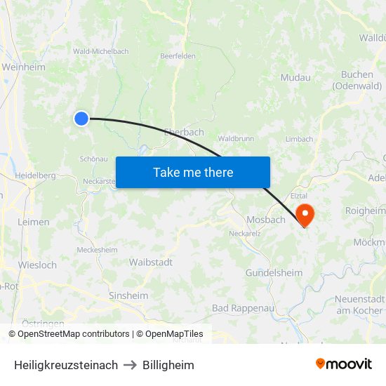 Heiligkreuzsteinach to Billigheim map