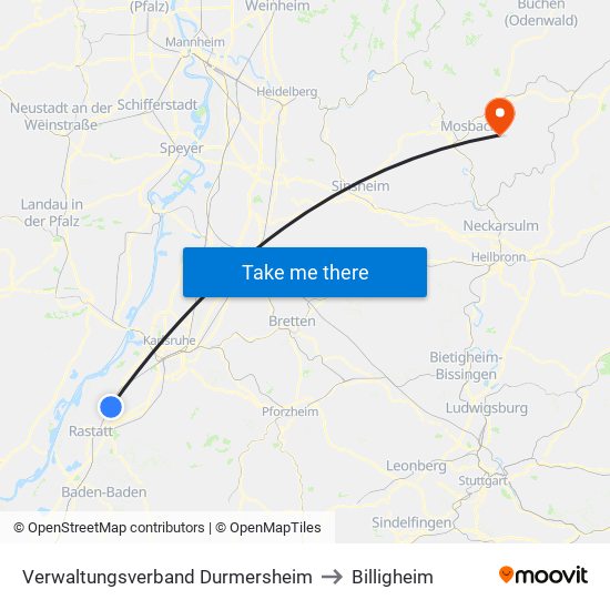 Verwaltungsverband Durmersheim to Billigheim map