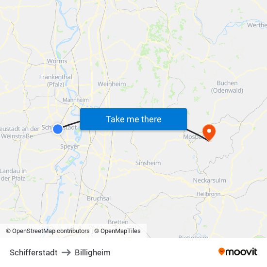 Schifferstadt to Billigheim map