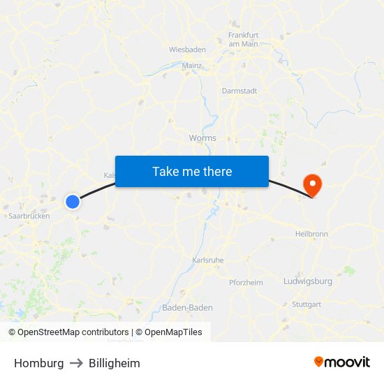 Homburg to Billigheim map
