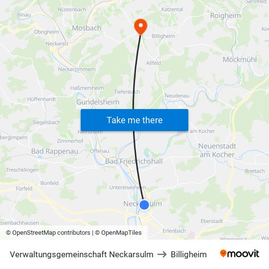 Verwaltungsgemeinschaft Neckarsulm to Billigheim map