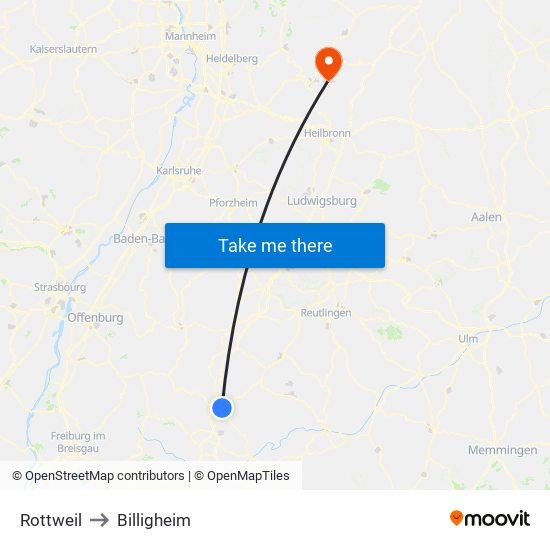 Rottweil to Billigheim map