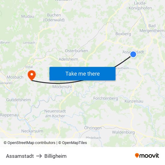 Assamstadt to Billigheim map