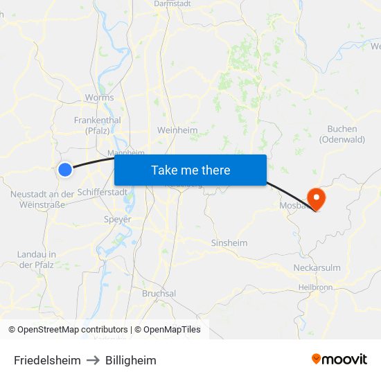 Friedelsheim to Billigheim map