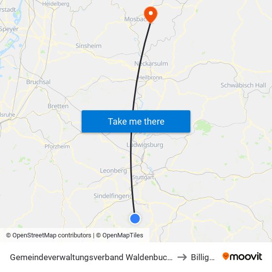 Gemeindeverwaltungsverband Waldenbuch/Steinenbronn to Billigheim map