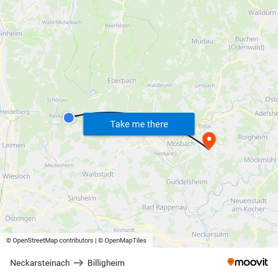 Neckarsteinach to Billigheim map