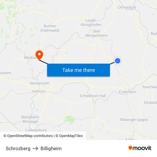 Schrozberg to Billigheim map