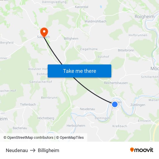 Neudenau to Billigheim map