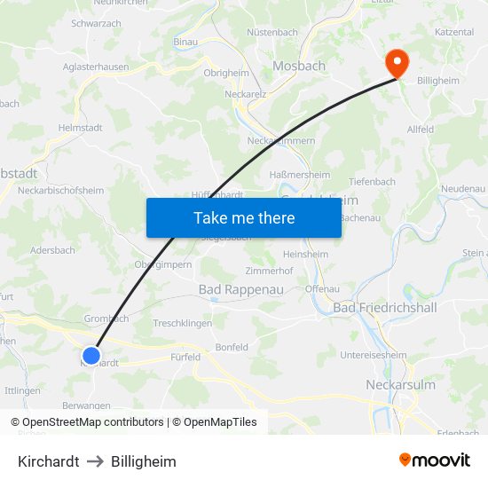 Kirchardt to Billigheim map