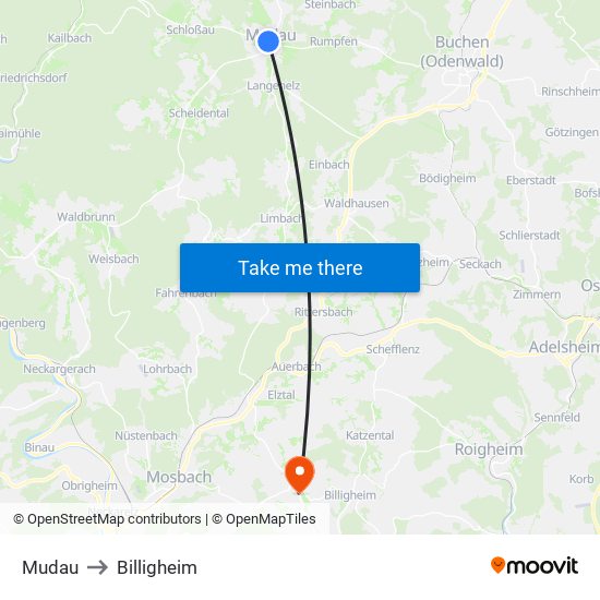 Mudau to Billigheim map