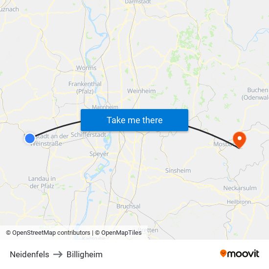 Neidenfels to Billigheim map