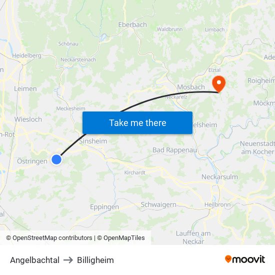 Angelbachtal to Billigheim map