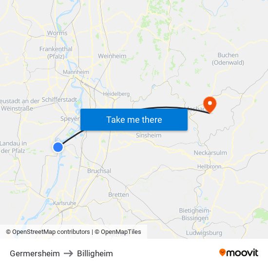 Germersheim to Billigheim map