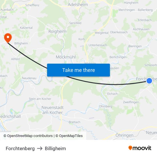 Forchtenberg to Billigheim map