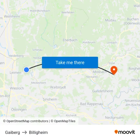 Gaiberg to Billigheim map