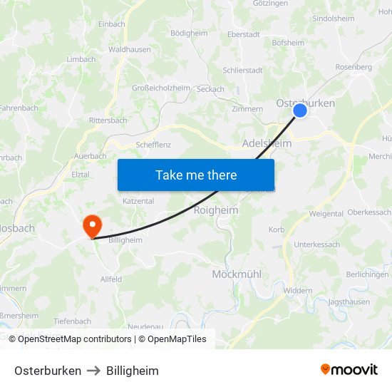 Osterburken to Billigheim map