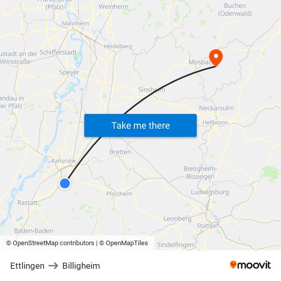 Ettlingen to Billigheim map