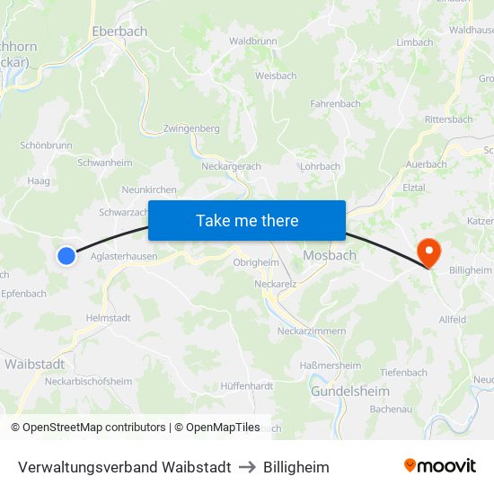 Verwaltungsverband Waibstadt to Billigheim map