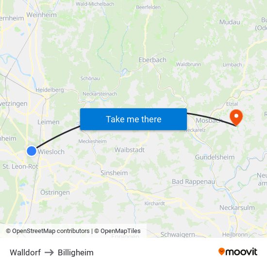 Walldorf to Billigheim map