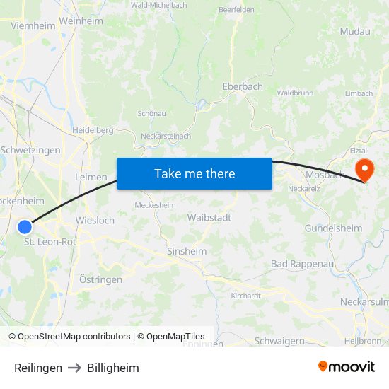 Reilingen to Billigheim map