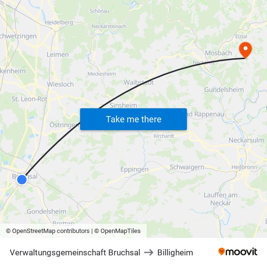 Verwaltungsgemeinschaft Bruchsal to Billigheim map