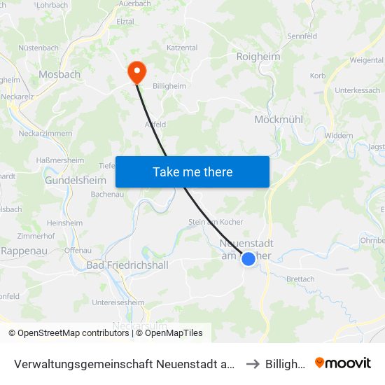 Verwaltungsgemeinschaft Neuenstadt am Kocher to Billigheim map