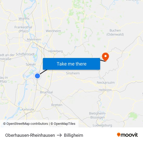 Oberhausen-Rheinhausen to Billigheim map