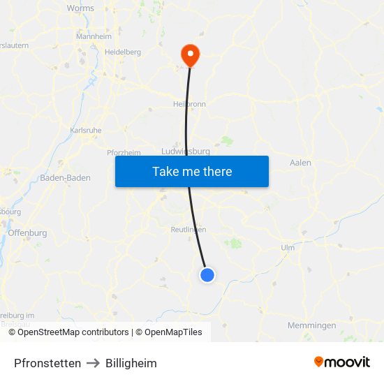 Pfronstetten to Billigheim map