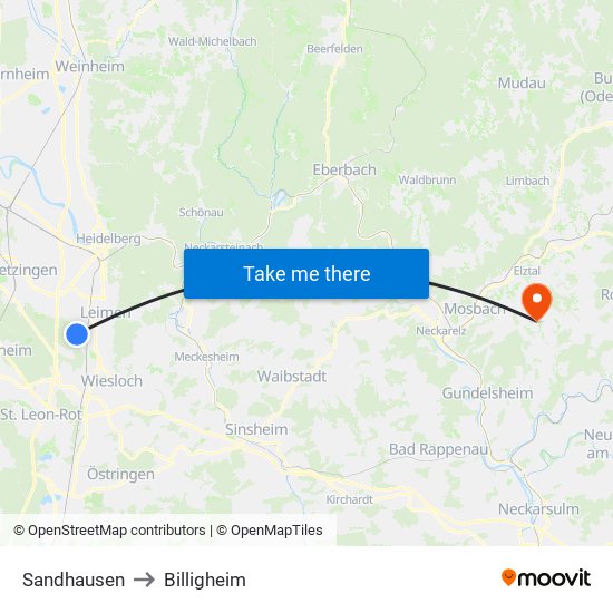 Sandhausen to Billigheim map