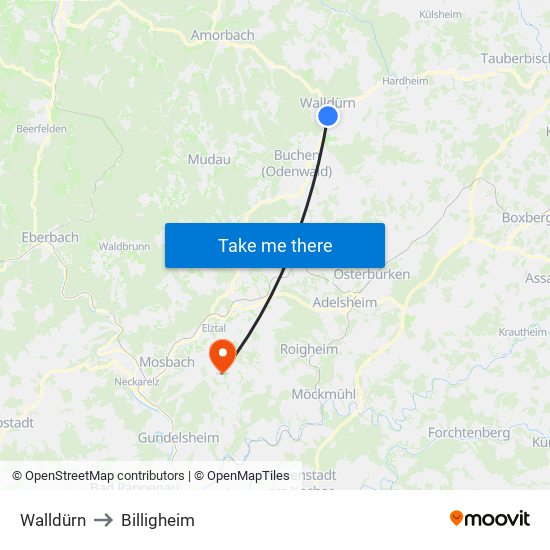 Walldürn to Billigheim map