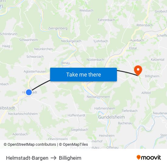 Helmstadt-Bargen to Billigheim map