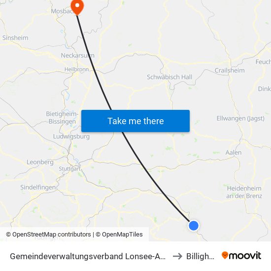 Gemeindeverwaltungsverband Lonsee-Amstetten to Billigheim map