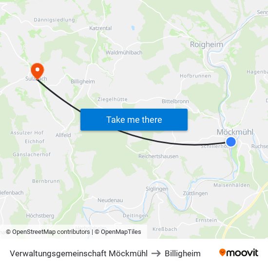 Verwaltungsgemeinschaft Möckmühl to Billigheim map