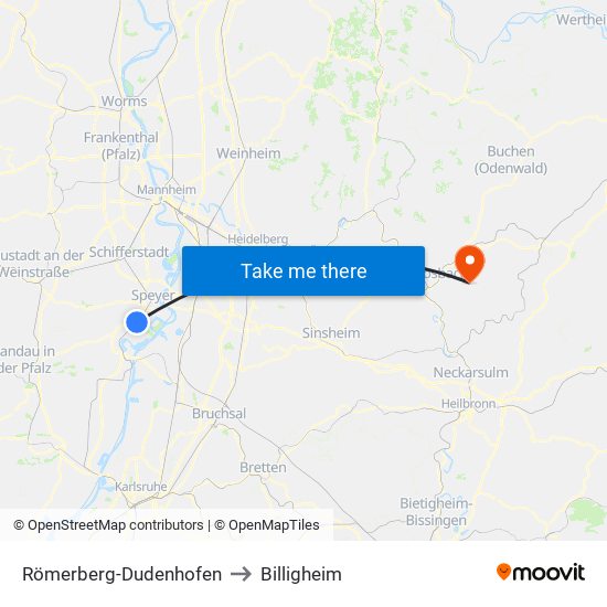 Römerberg-Dudenhofen to Billigheim map