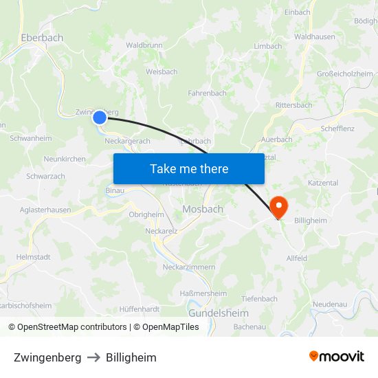 Zwingenberg to Billigheim map