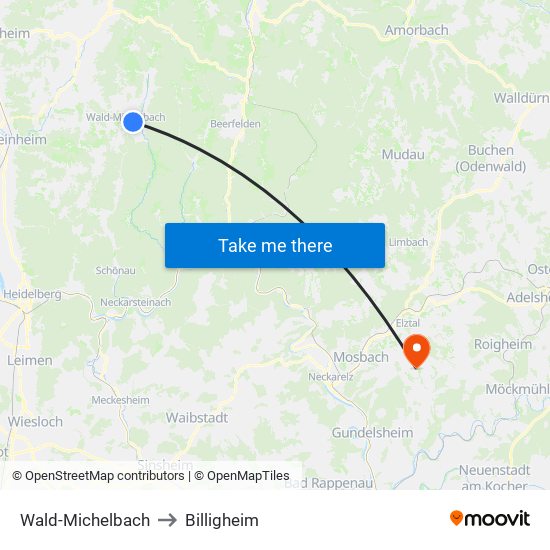 Wald-Michelbach to Billigheim map