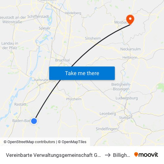 Vereinbarte Verwaltungsgemeinschaft Gernsbach to Billigheim map