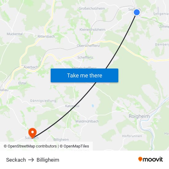 Seckach to Billigheim map