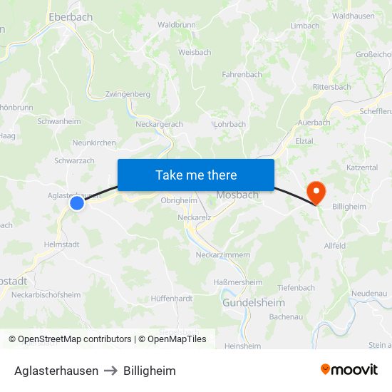 Aglasterhausen to Billigheim map