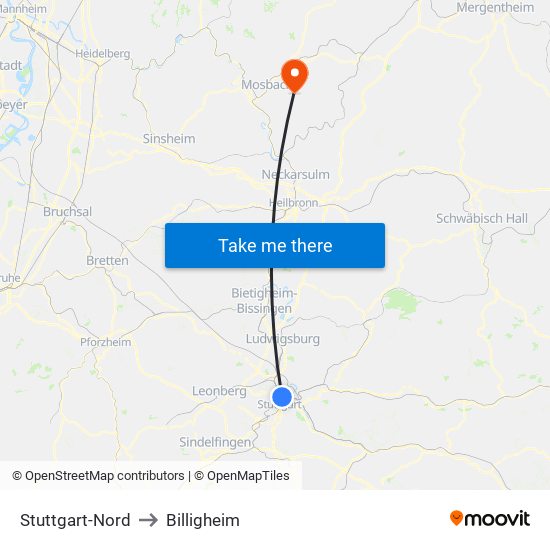 Stuttgart-Nord to Billigheim map