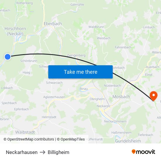 Neckarhausen to Billigheim map