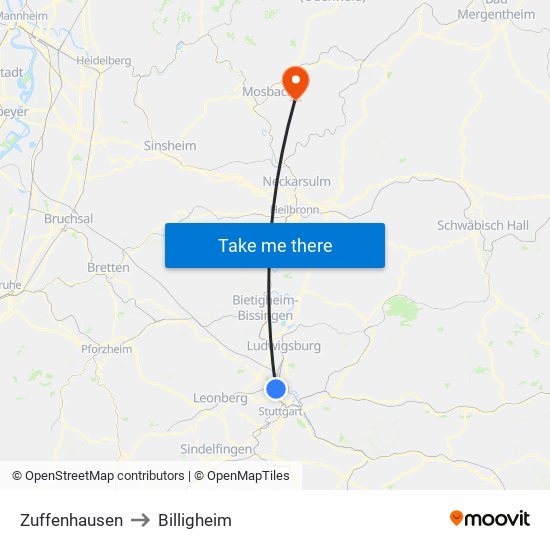 Zuffenhausen to Billigheim map