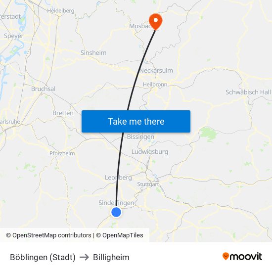 Böblingen (Stadt) to Billigheim map