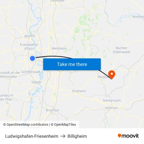 Ludwigshafen-Friesenheim to Billigheim map