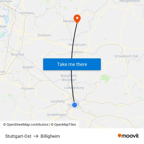 Stuttgart-Ost to Billigheim map