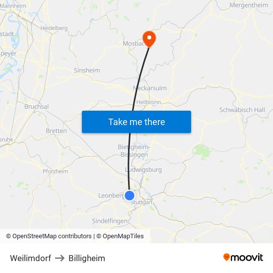 Weilimdorf to Billigheim map