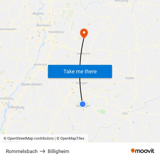 Rommelsbach to Billigheim map