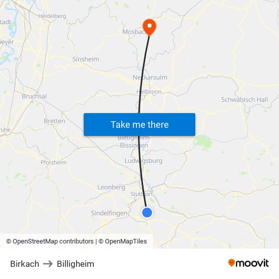 Birkach to Billigheim map