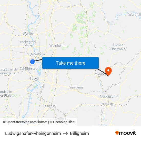 Ludwigshafen-Rheingönheim to Billigheim map