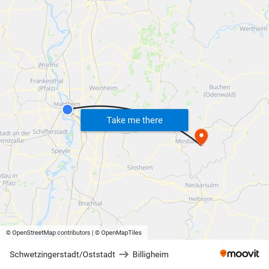 Schwetzingerstadt/Oststadt to Billigheim map